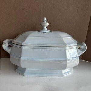 VTG Mancioli Porcellana Antica Medici Grey/Blue Oval Covered Casserole Dish